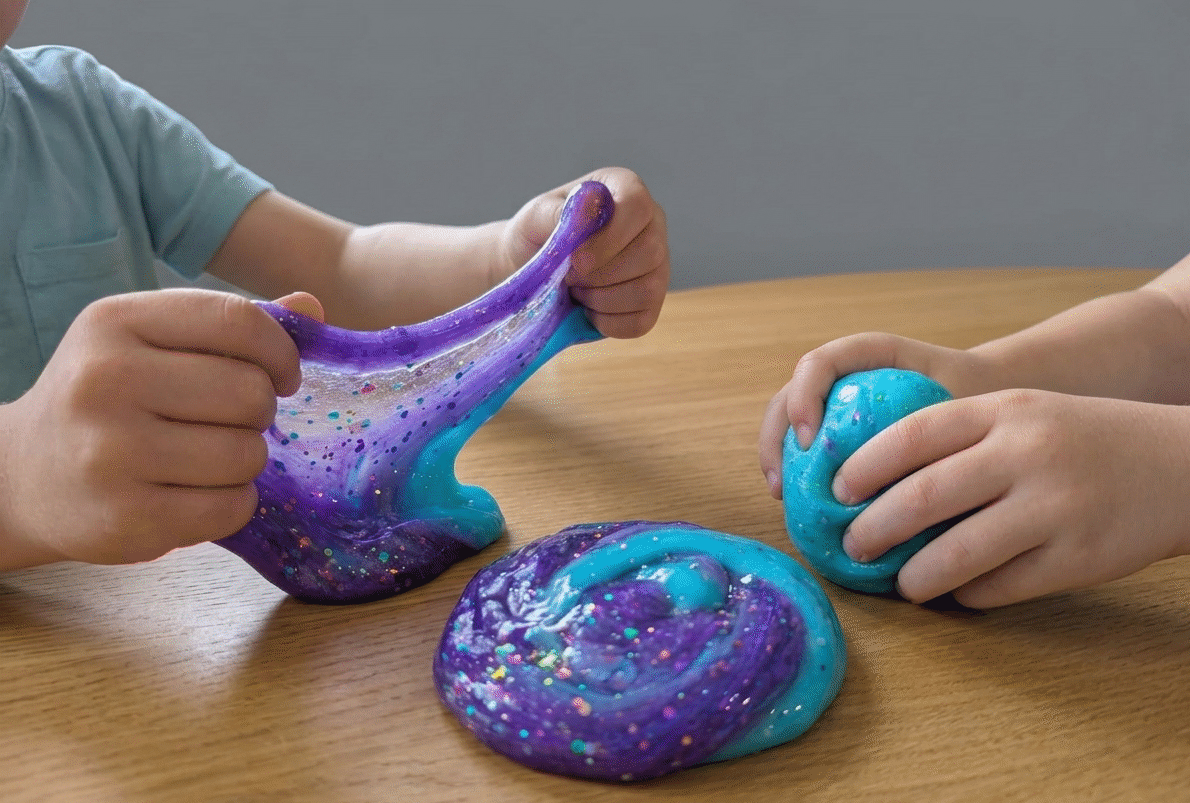 Slime Lab colourful slime workshop for a birthday party in a playroom